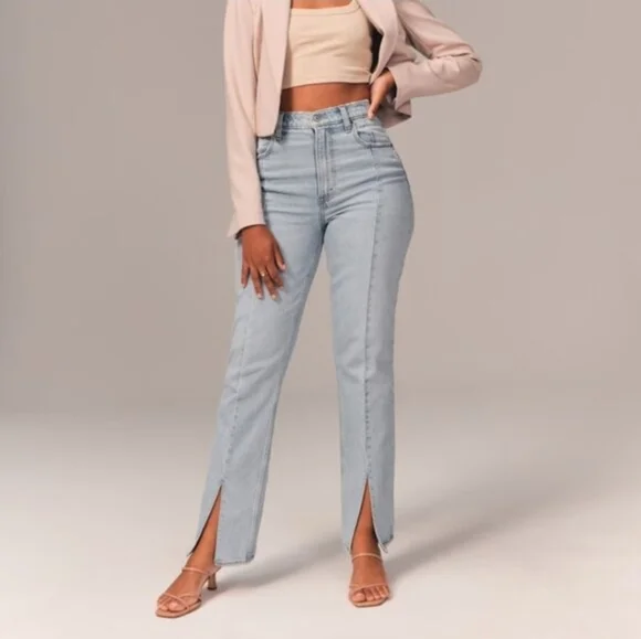 Abercrombie & Fitch The Skinny Ultra High Rise Curve Love Split Hem Jeans 31/12 - Picture 1 of 11
